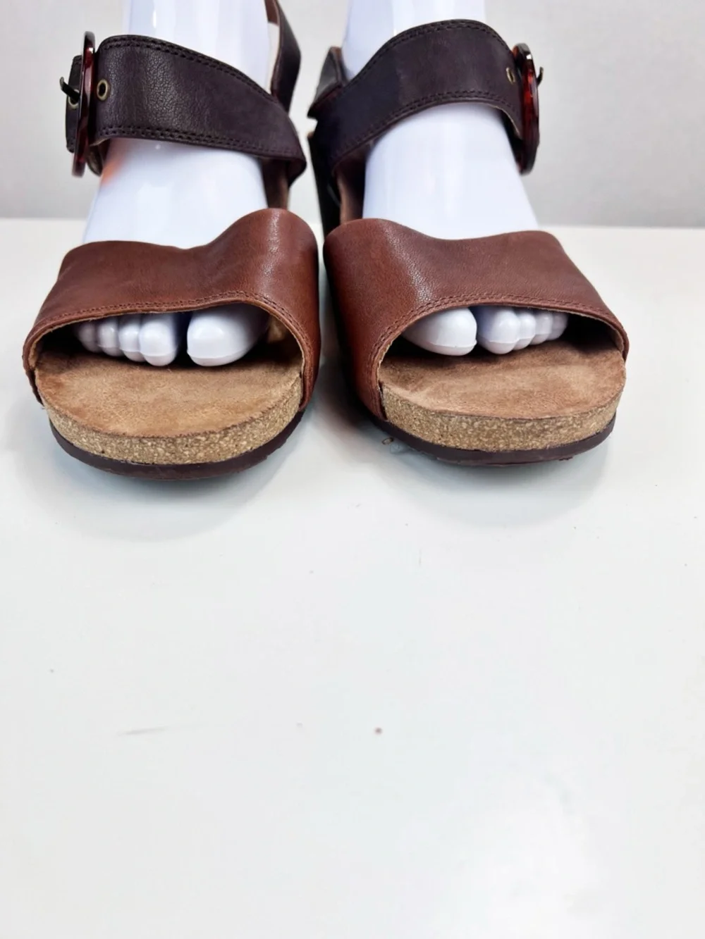 Salvia Cork Wedge Sandals Size 42 Brown Tortoise Shell Buckle Chunky
